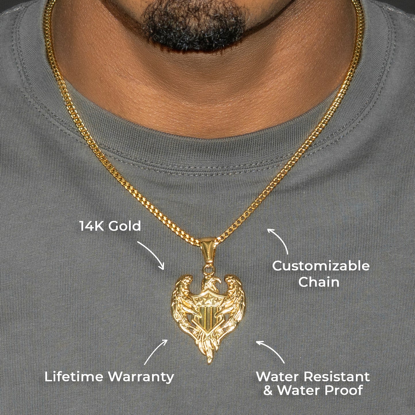 Mens Jewelry - 14K Gold American Eagle Necklace | Appx. 11 Grams