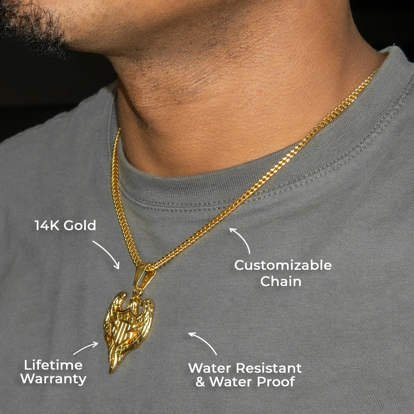 Mens Jewelry - 14K Gold American Eagle Necklace | Appx. 11 Grams