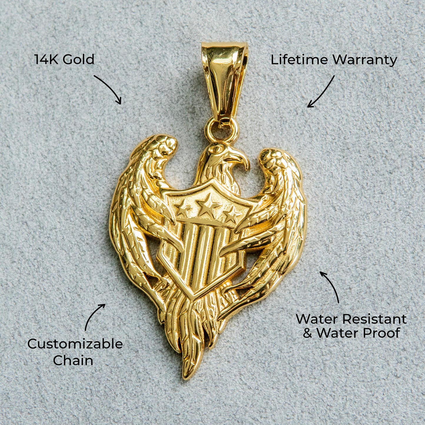 Mens Jewelry - 14K Gold American Eagle Necklace | Appx. 11 Grams