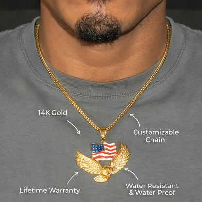 Mens Jewelry - 14K Gold American Eagle Necklace | Appx. 20 Grams