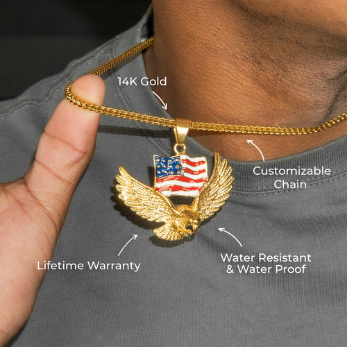 Mens Jewelry - 14K Gold American Eagle Necklace | Appx. 20 Grams