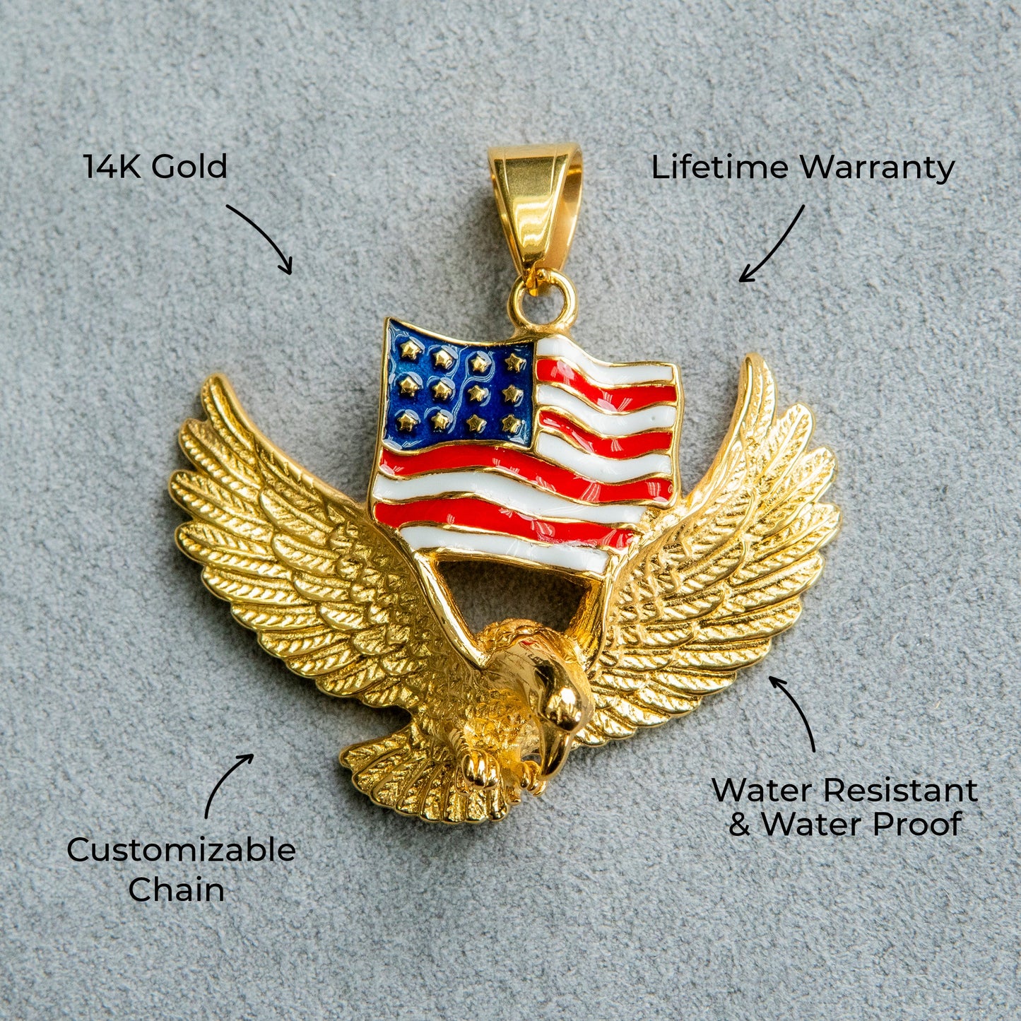 Mens Jewelry - 14K Gold American Eagle Necklace | Appx. 20 Grams