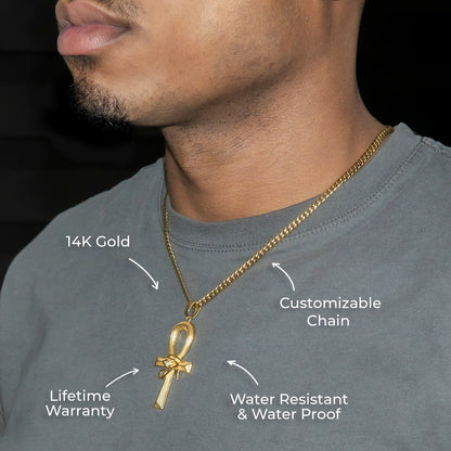 Mens Jewelry - 14K Gold Ankh Eye Of Ra Necklace | Appx. 10 Grams