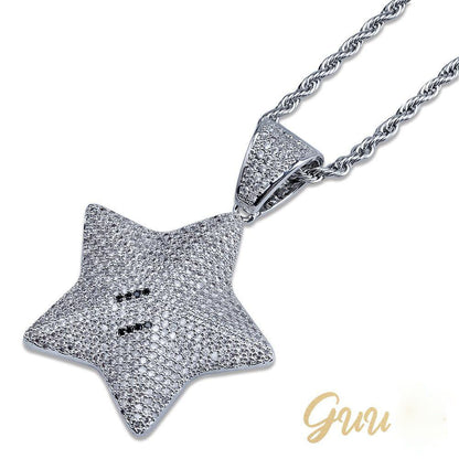 18K Gold-Plated CZ  Pentagram Hip Hop Pendant Necklace