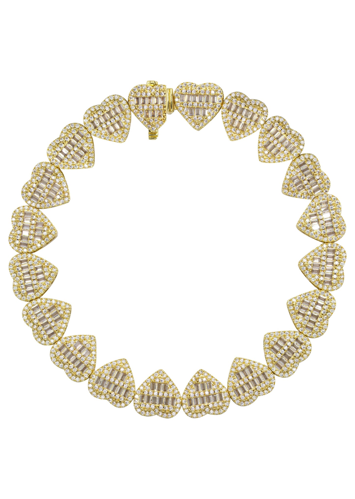 Womens Jewelry - 14K Gold Iced Out VVS Heart Bracelet