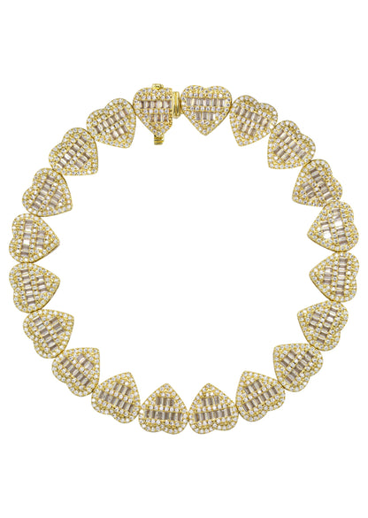 Womens Jewelry - 14K Gold Iced Out VVS Heart Bracelet