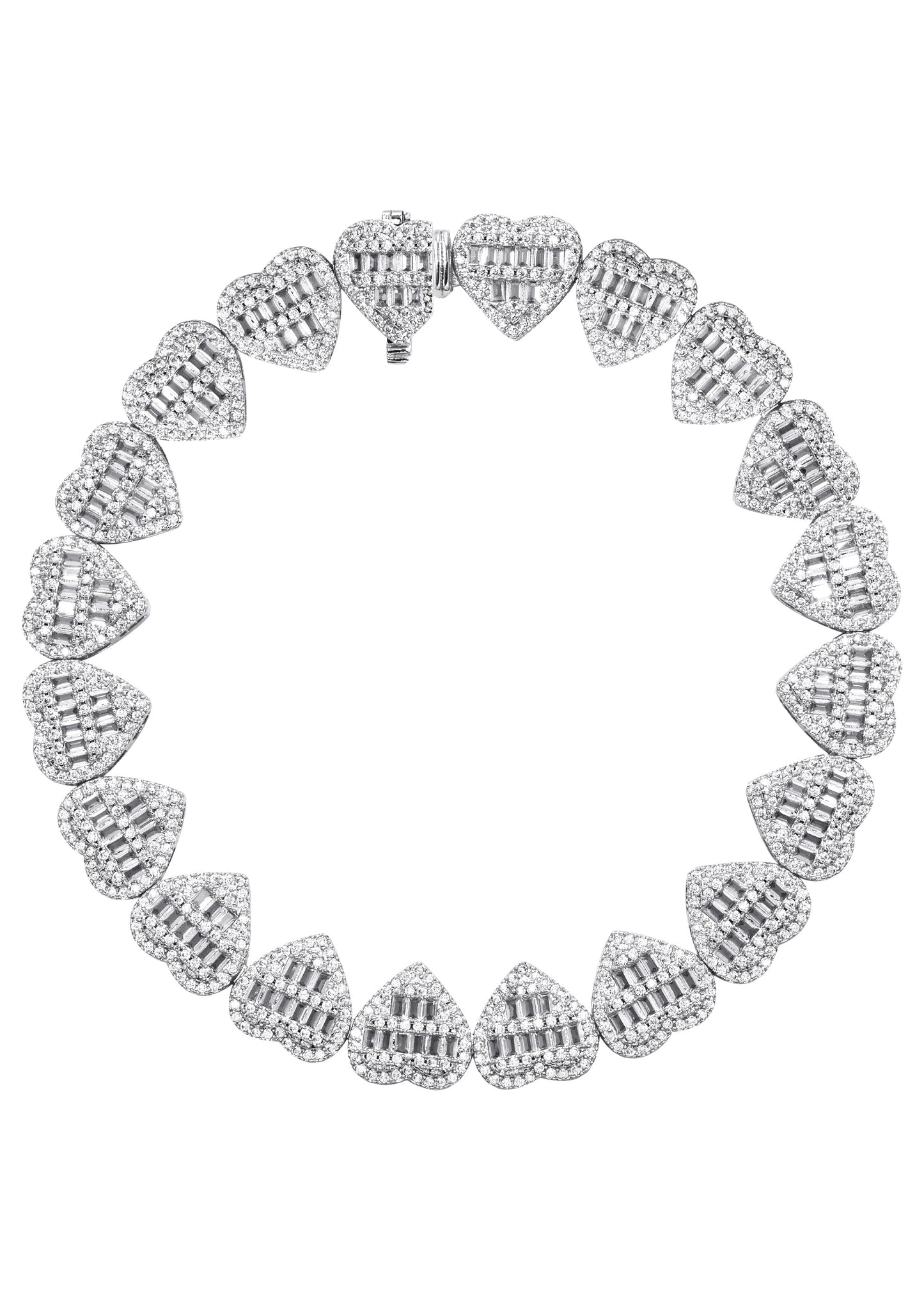 Womens Jewelry - 14K White Gold Iced Out VVS Heart Bracelet