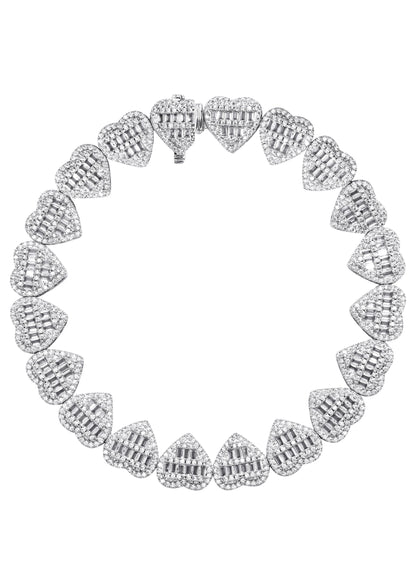 Womens Jewelry - 14K White Gold Iced Out VVS Heart Bracelet