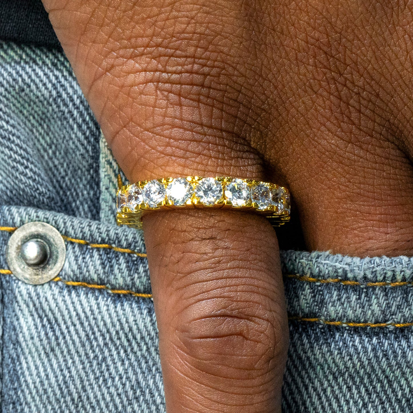 Mens Jewelry - 14K Gold Iced Out VVS Eternity Ring | 6.3 Grams