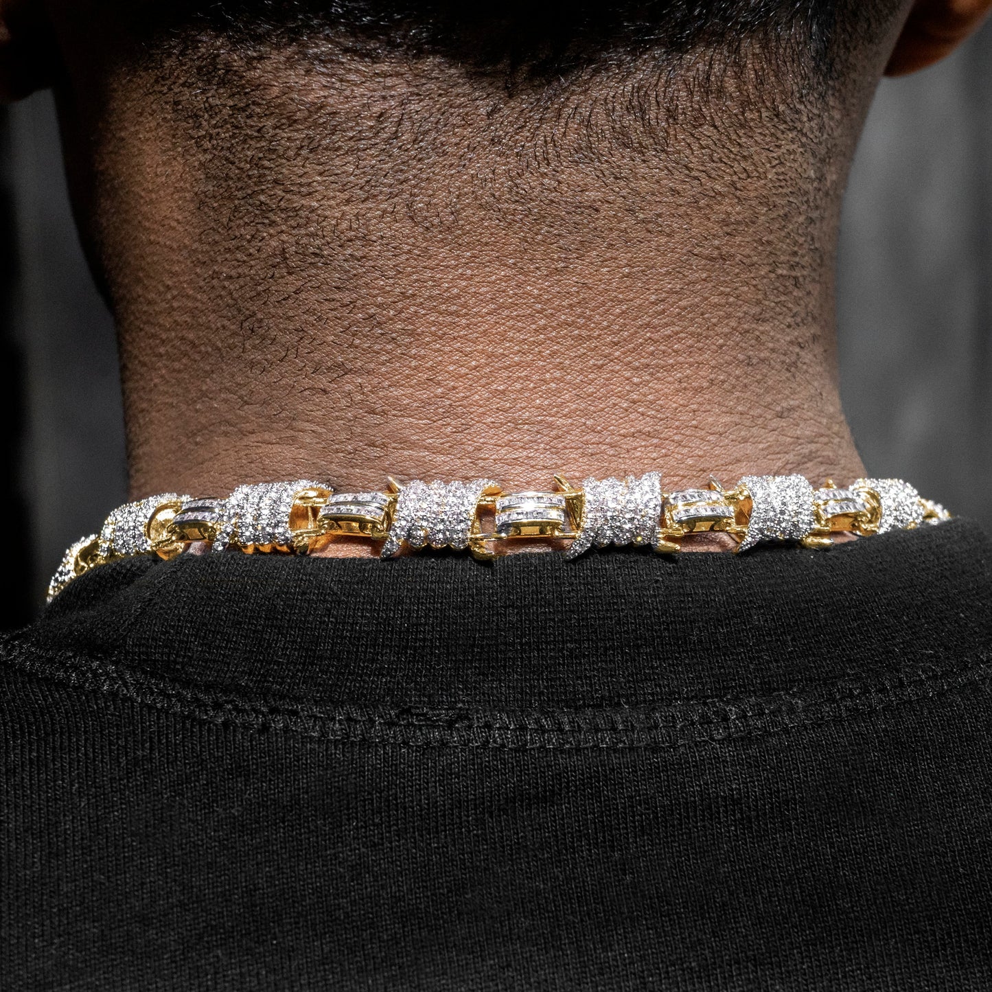 Gold Jewelry -  Mens 14K Gold Iced Out VVS Barbed Wire Link Chain