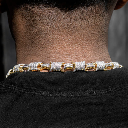 Gold Jewelry -  Mens 14K Gold Iced Out VVS Barbed Wire Link Chain