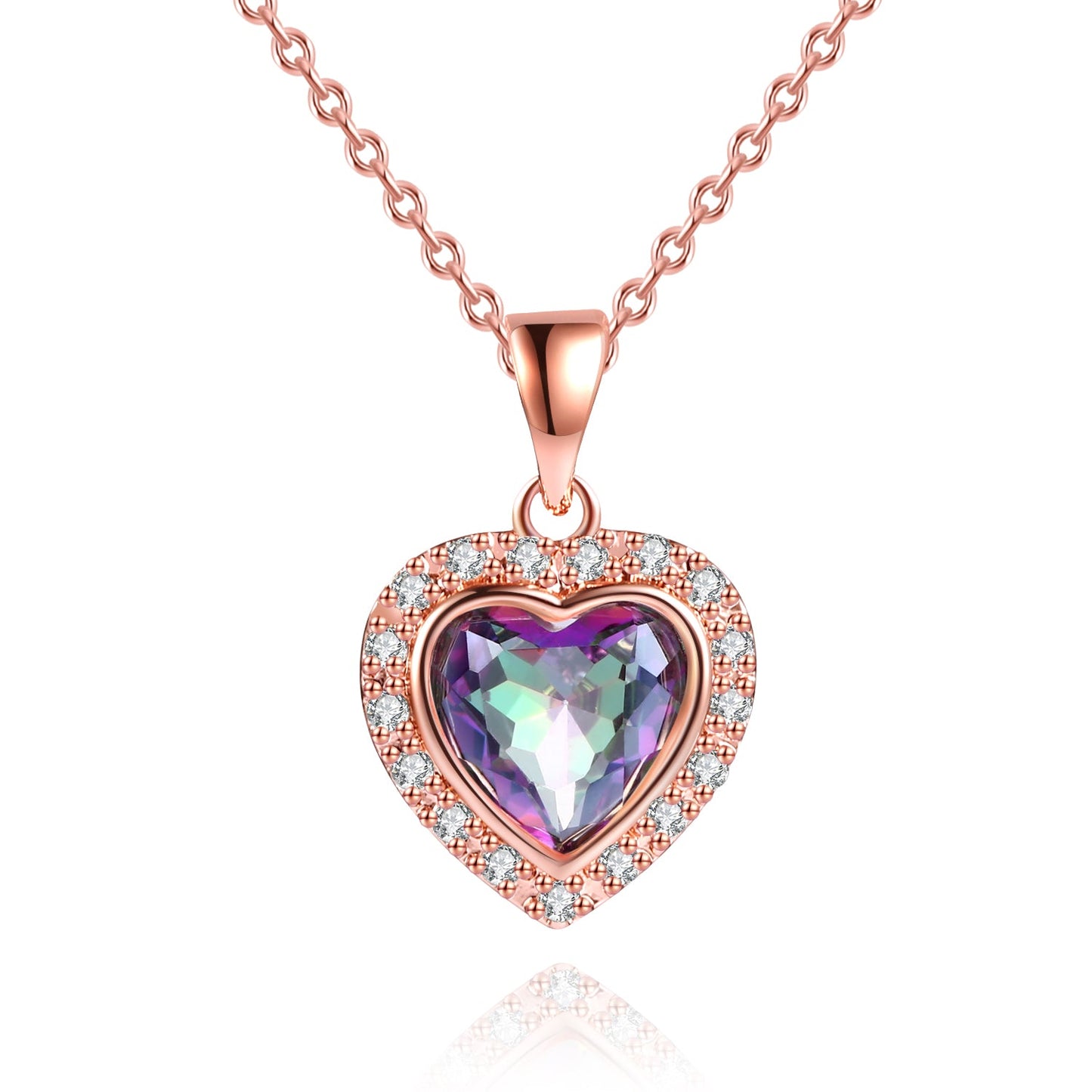 18K Rose Gold Plated Crystal Heart Necklace