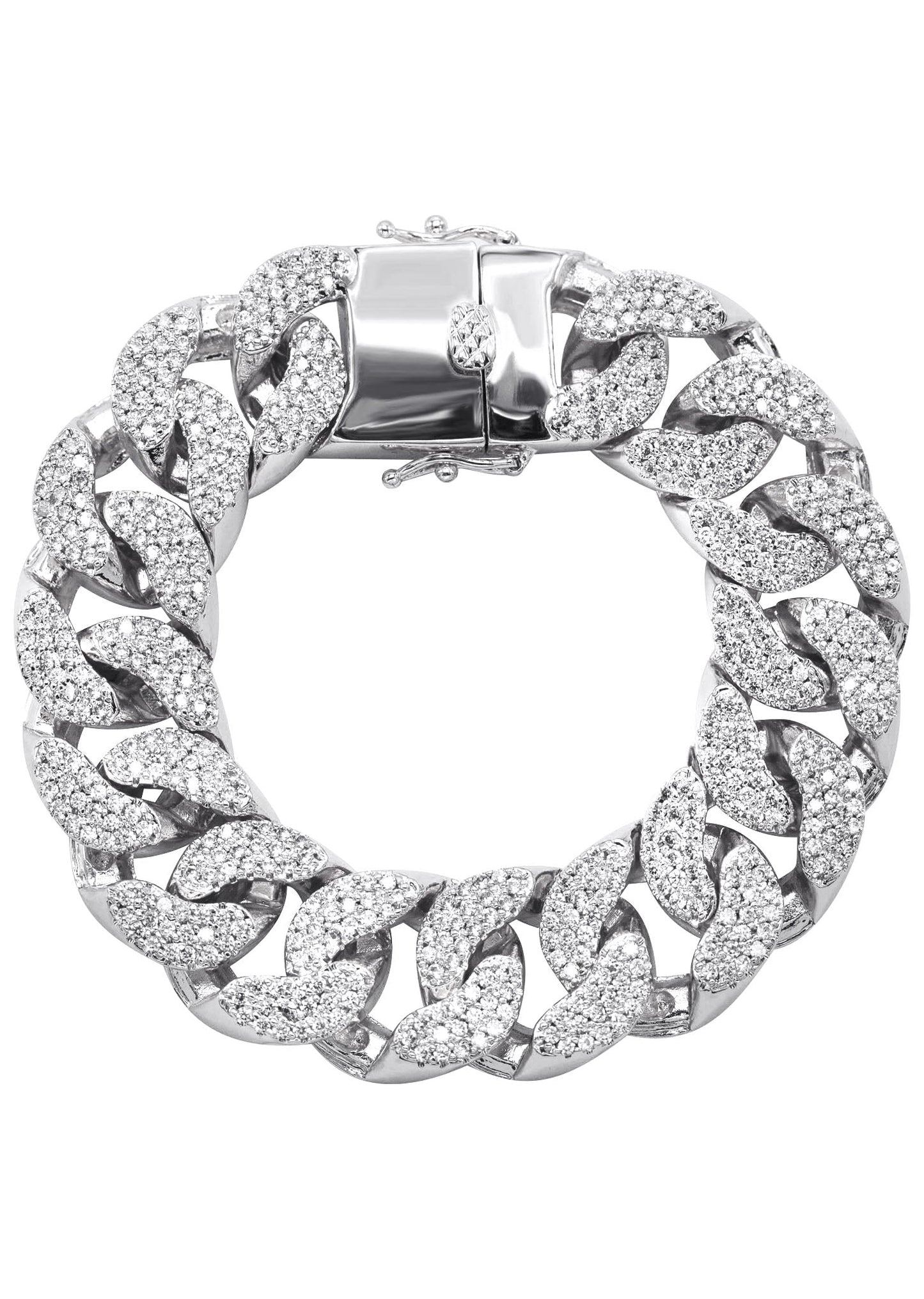 Gold Jewelry -  Mens 14K White Gold Big Iced Out VVS Miami Cuban Bracelet