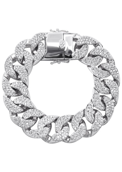 Gold Jewelry -  Mens 14K White Gold Big Iced Out VVS Miami Cuban Bracelet