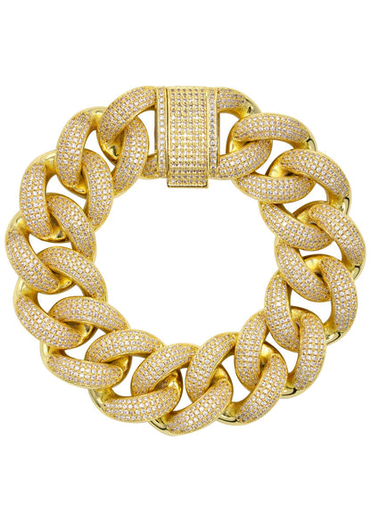 Gold Jewelry -  Mens Big Gold Iced Out VVS Bracelet Miami Cuban Link 25MM
