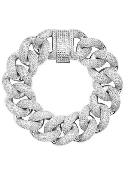 Gold Jewelry -  Mens 14K White Gold Big Iced Out VVS Miami Cuban Bracelet 25MM