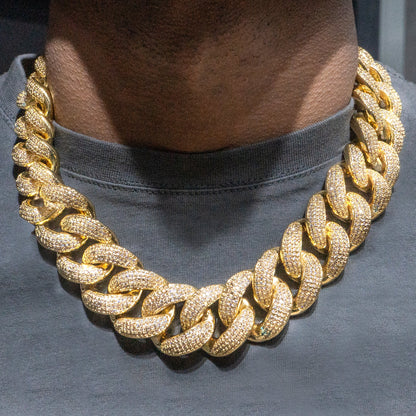 Gold Jewelry -  Mens Big Gold Iced Out VVS Chain Miami Cuban Link 25MM
