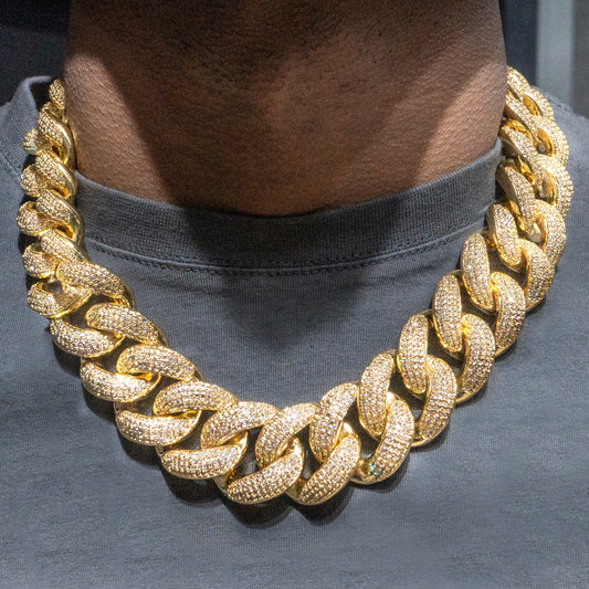 Gold Jewelry -  Mens Big Gold Iced Out VVS Chain Miami Cuban Link 25MM