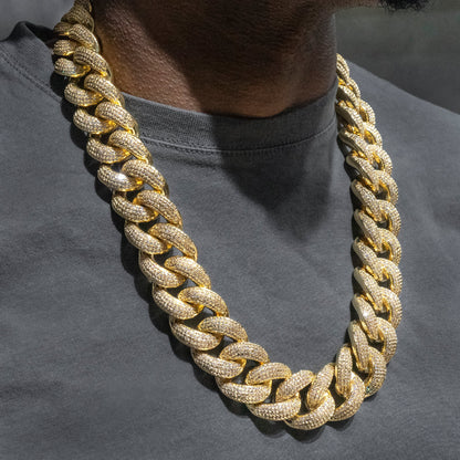 Gold Jewelry -  Mens Big Gold Iced Out VVS Chain Miami Cuban Link 25MM