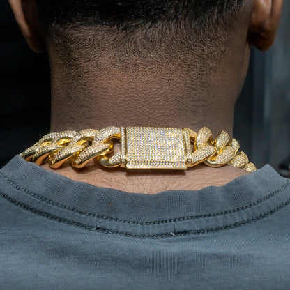 Gold Jewelry -  Mens Big Gold Iced Out VVS Chain Miami Cuban Link 25MM