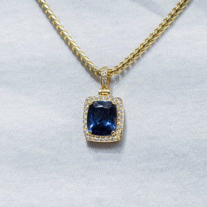 Mens Jewelry -  Gold Iced Out VVS Sapphire Necklace | Appx. 12.5 Grams