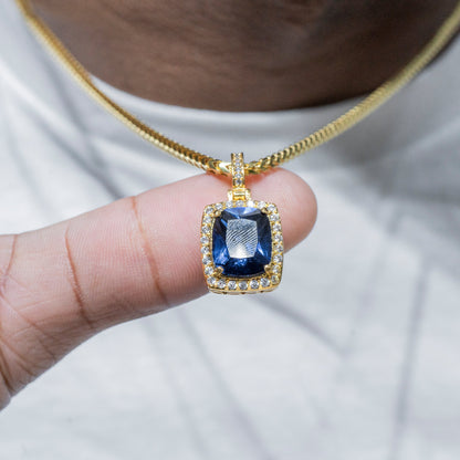 Mens Jewelry -  Gold Iced Out VVS Sapphire Necklace | Appx. 12.5 Grams