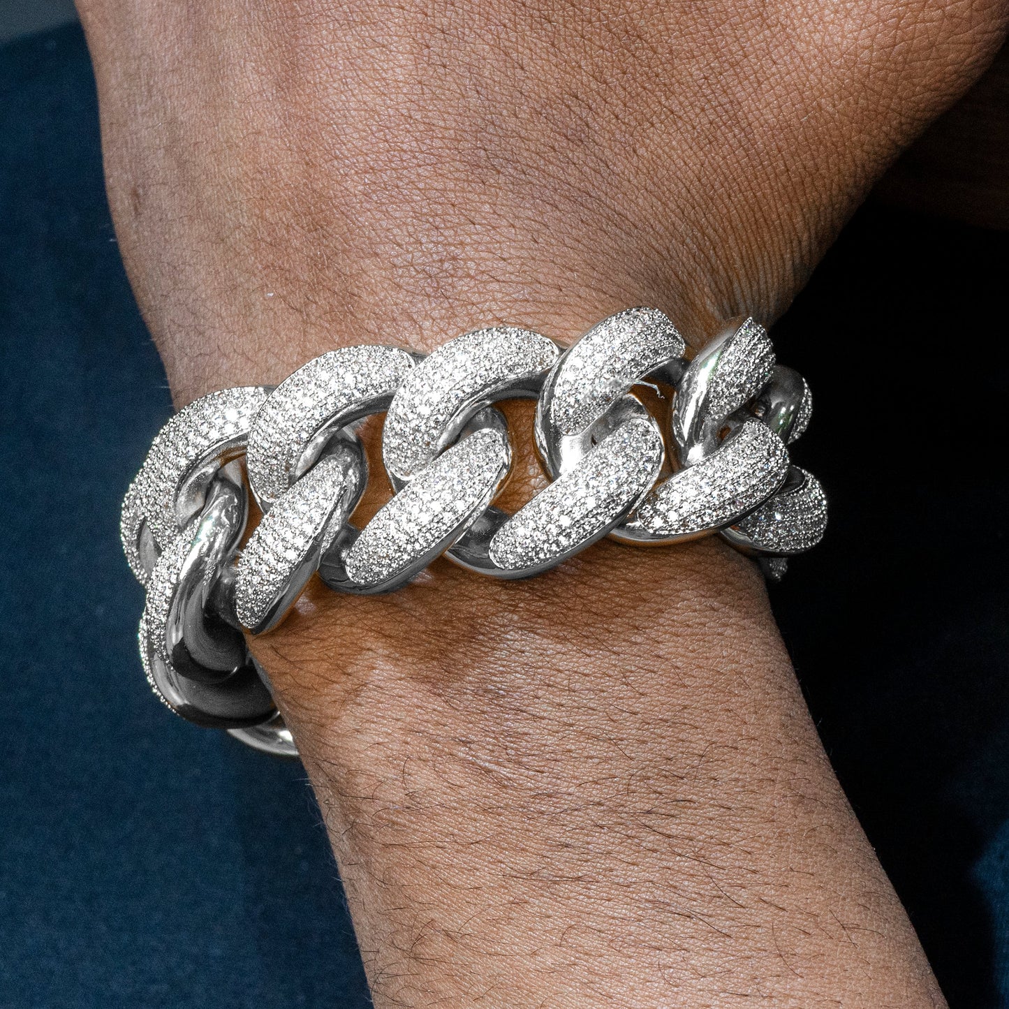 Gold Jewelry -  Mens 14K White Gold Big Iced Out VVS Miami Cuban Bracelet 25MM