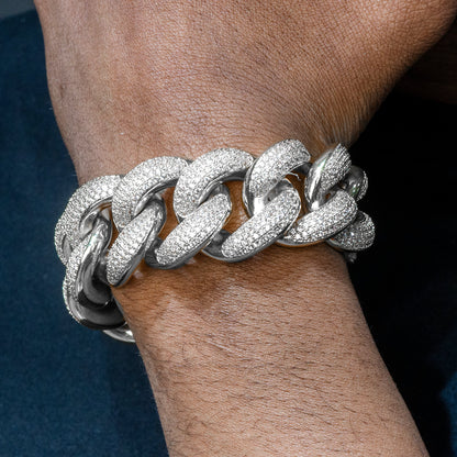 Gold Jewelry -  Mens 14K White Gold Big Iced Out VVS Miami Cuban Bracelet 25MM
