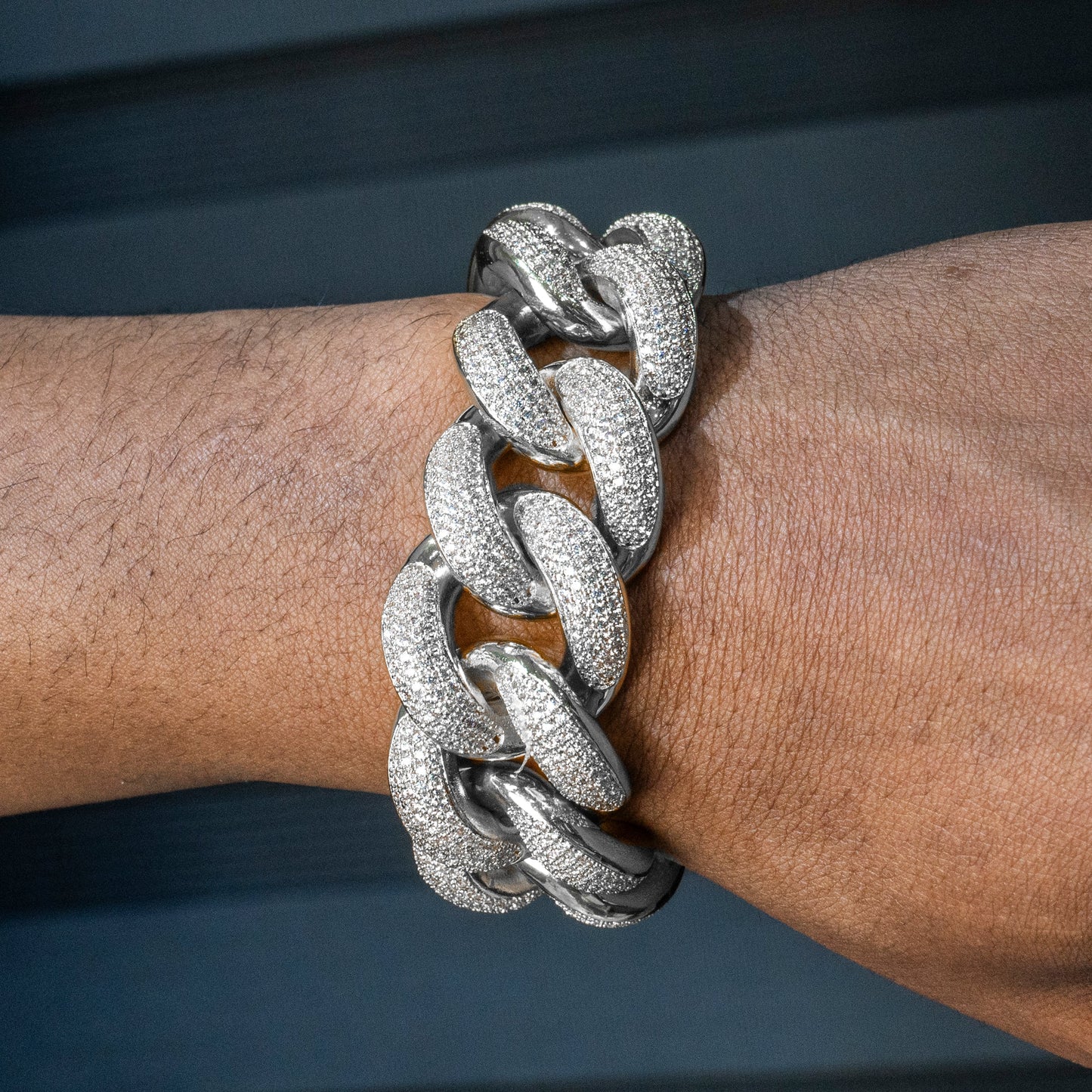 Gold Jewelry -  Mens 14K White Gold Big Iced Out VVS Miami Cuban Bracelet 25MM