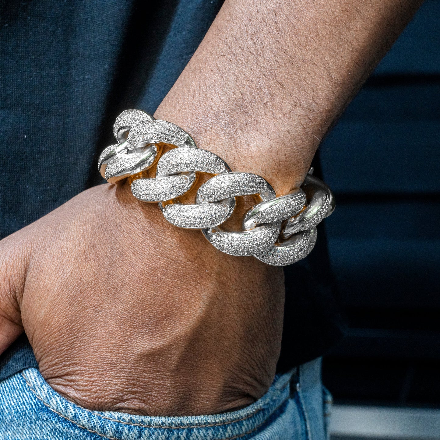 Gold Jewelry -  Mens 14K White Gold Big Iced Out VVS Miami Cuban Bracelet 25MM