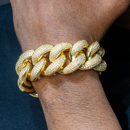 Gold Jewelry -  Mens Big Gold Iced Out VVS Bracelet Miami Cuban Link 25MM