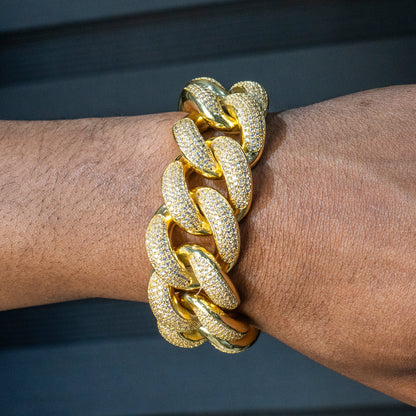 Gold Jewelry -  Mens Big Gold Iced Out VVS Bracelet Miami Cuban Link 25MM