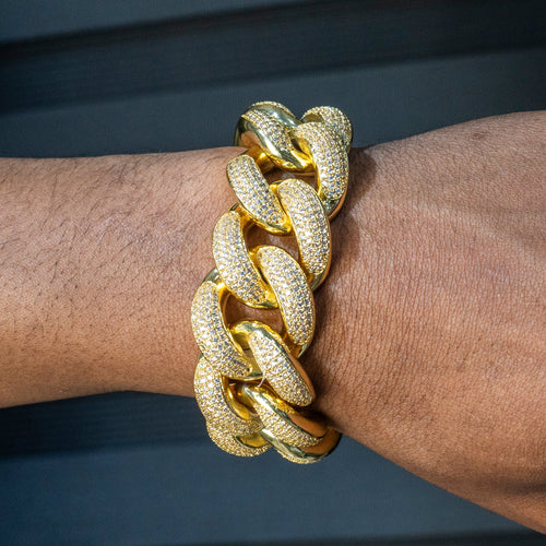 Gold Jewelry -  Mens Big Gold Iced Out VVS Bracelet Miami Cuban Link 25MM