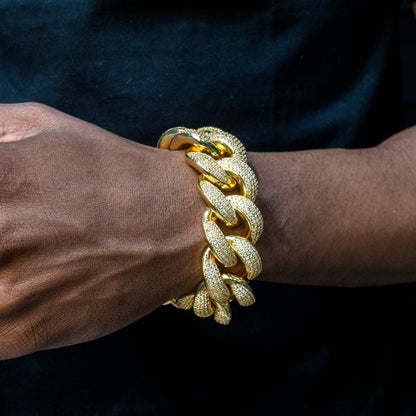 Gold Jewelry -  Mens Big Gold Iced Out VVS Bracelet Miami Cuban Link 25MM