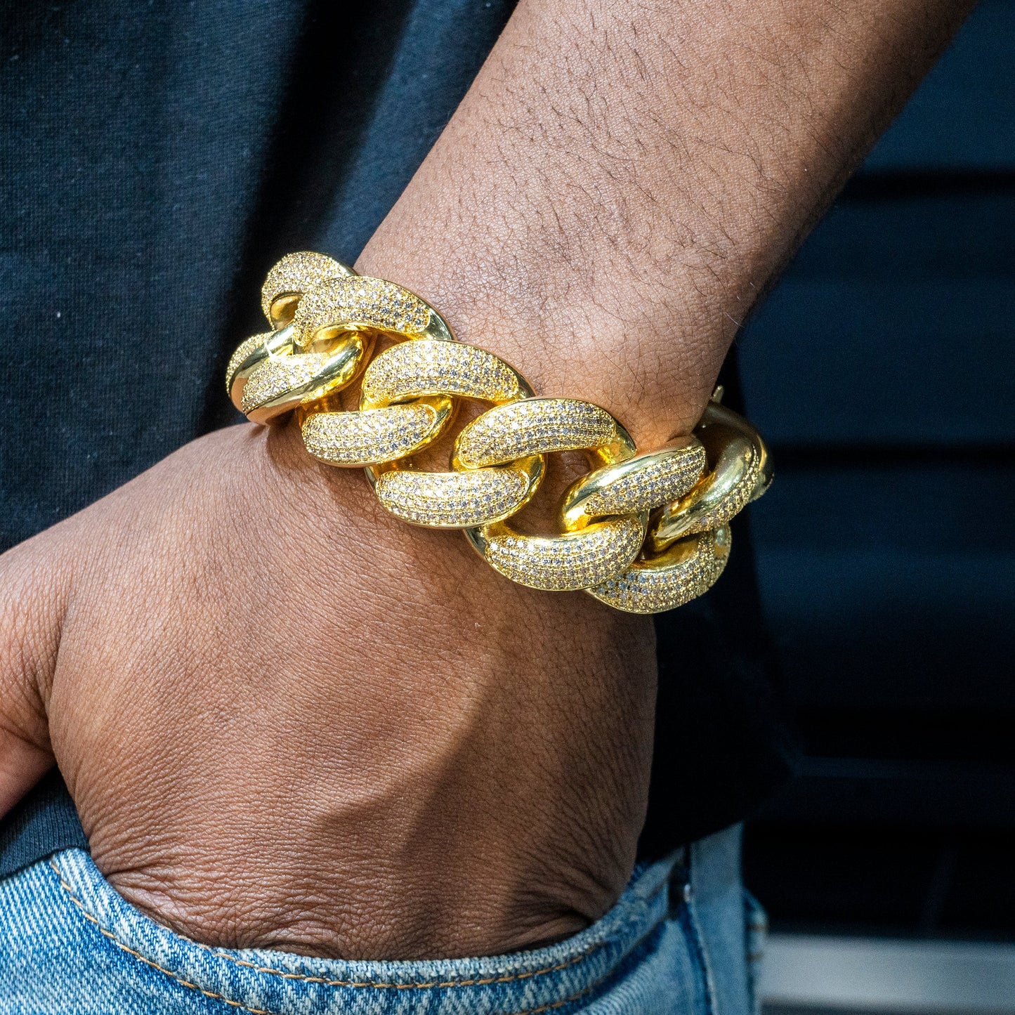Gold Jewelry -  Mens Big Gold Iced Out VVS Bracelet Miami Cuban Link 25MM
