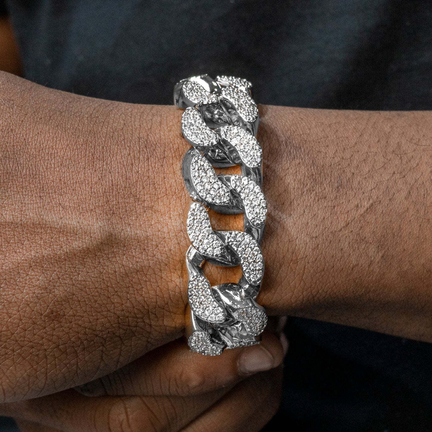 Gold Jewelry -  Mens 14K White Gold Big Iced Out VVS Miami Cuban Bracelet