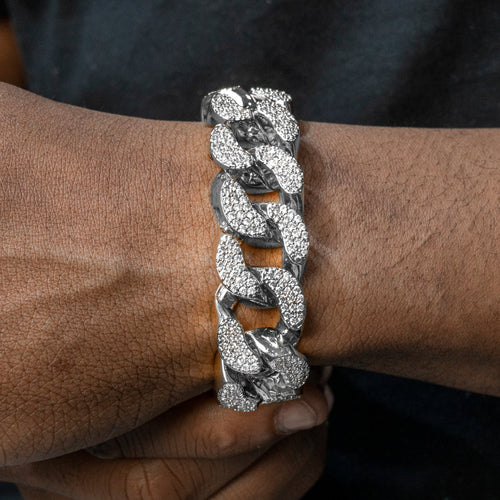 Gold Jewelry -  Mens 14K White Gold Big Iced Out VVS Miami Cuban Bracelet