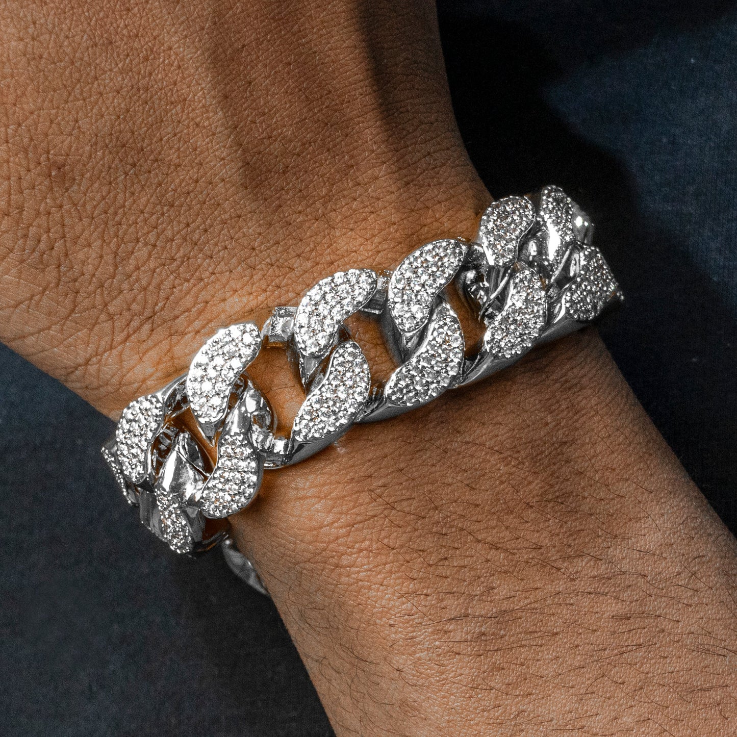 Gold Jewelry -  Mens 14K White Gold Big Iced Out VVS Miami Cuban Bracelet