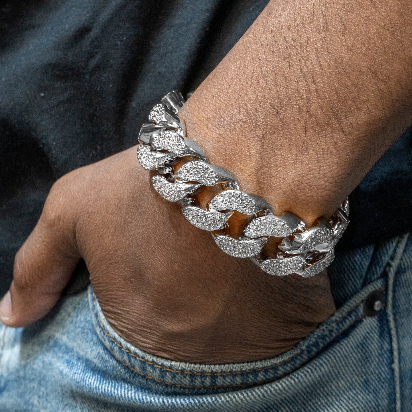 Gold Jewelry -  Mens 14K White Gold Big Iced Out VVS Miami Cuban Bracelet