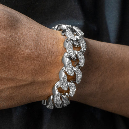Gold Jewelry -  Mens 14K White Gold Big Iced Out VVS Miami Cuban Bracelet
