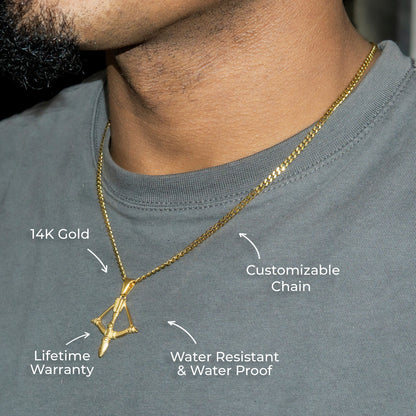 Mens Jewelry - 14K Gold Bow & Arrow Necklace | Appx. 2.6 Grams
