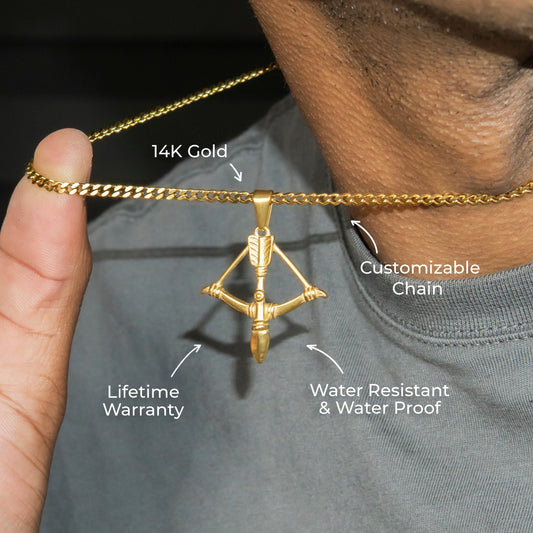 Mens Jewelry - 14K Gold Bow & Arrow Necklace | Appx. 2.6 Grams