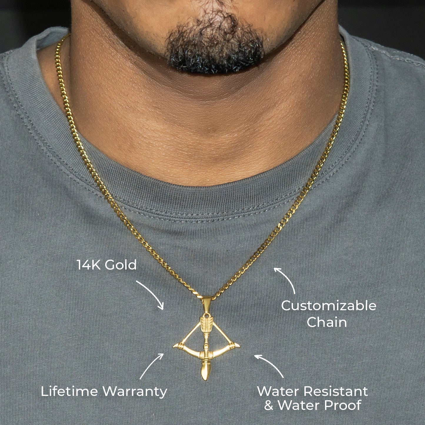 Mens Jewelry - 14K Gold Bow & Arrow Necklace | Appx. 2.6 Grams