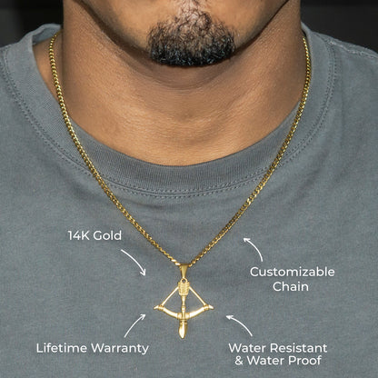 Mens Jewelry - 14K Gold Bow & Arrow Necklace | Appx. 2.6 Grams