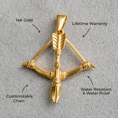 Mens Jewelry - 14K Gold Bow & Arrow Necklace | Appx. 2.6 Grams