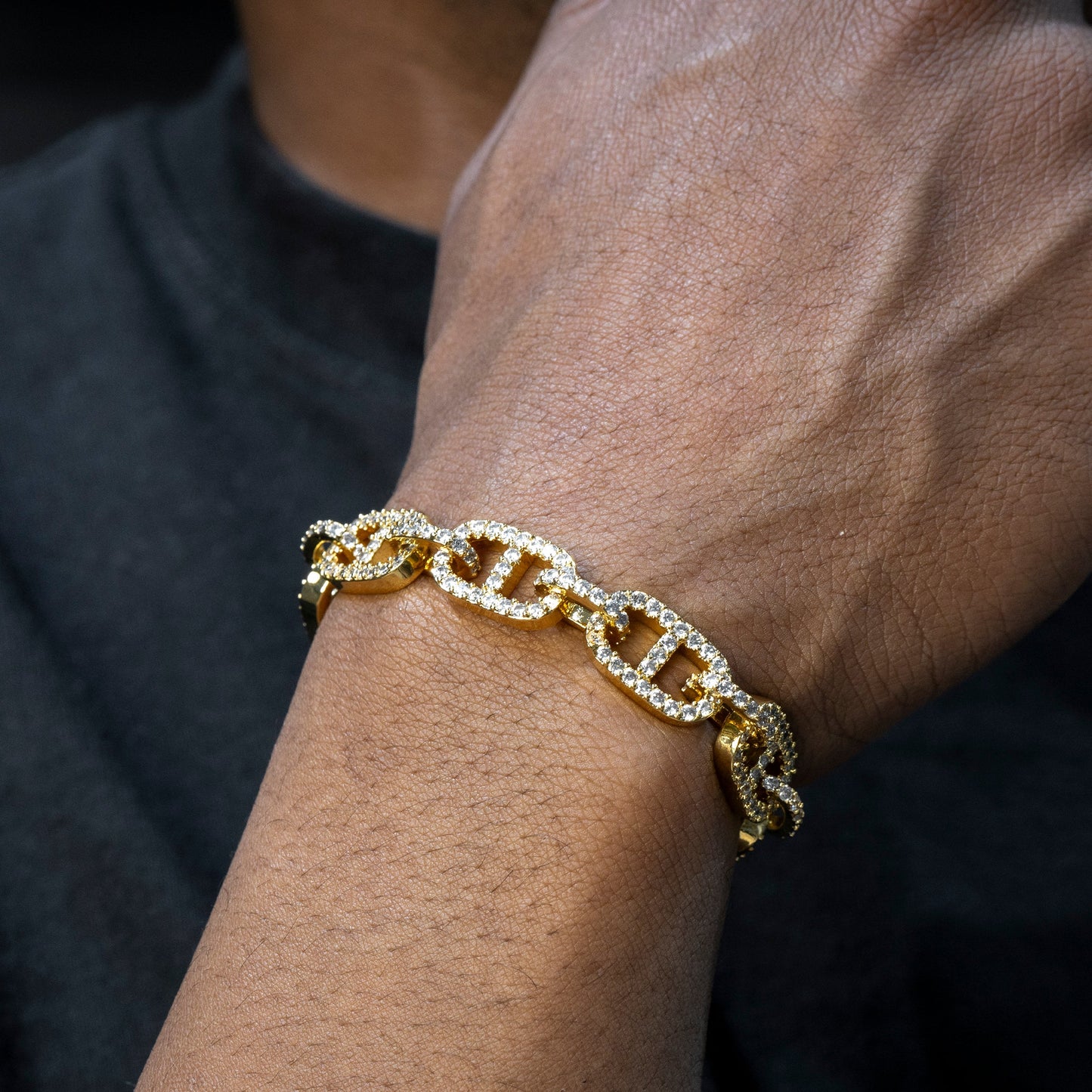Gold Jewelry -  Mens 14K Gold Iced Out VVS Tennis Mariner Bracelet