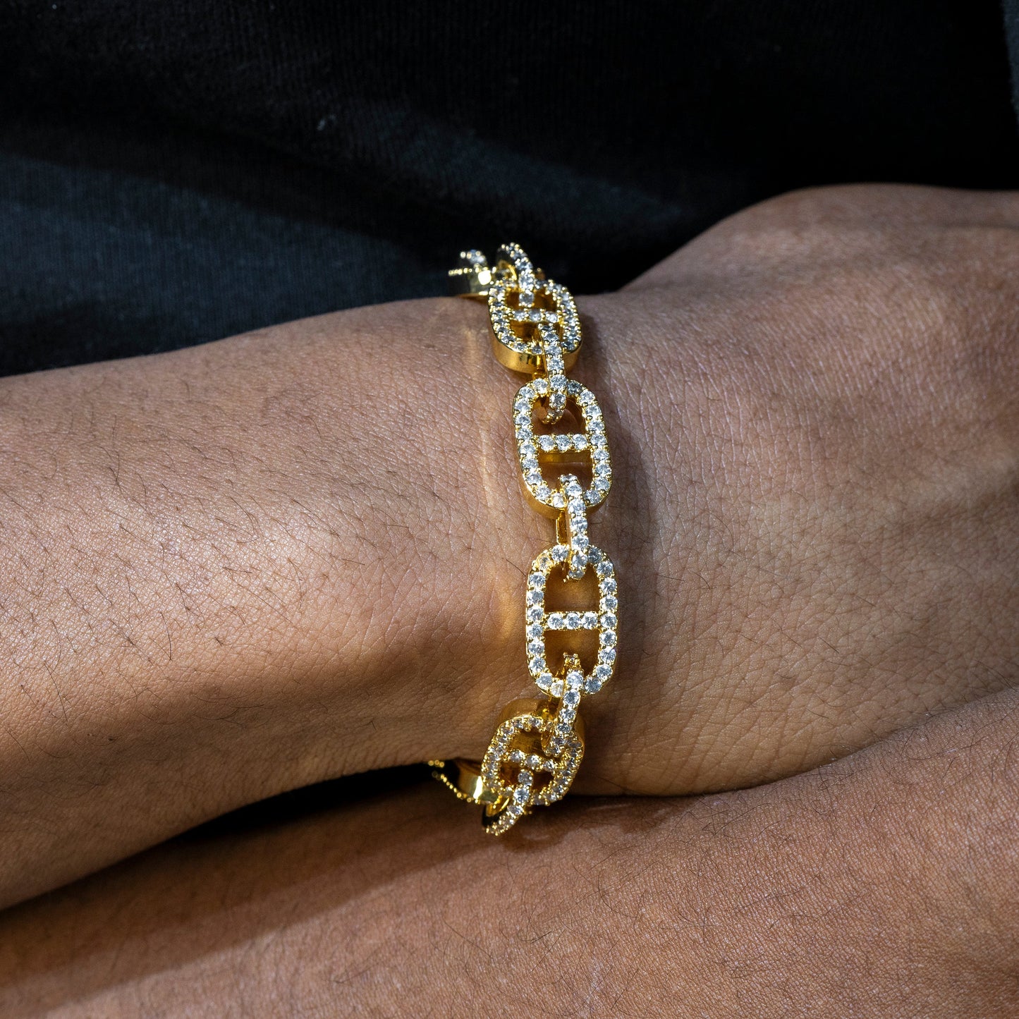 Gold Jewelry -  Mens 14K Gold Iced Out VVS Tennis Mariner Bracelet