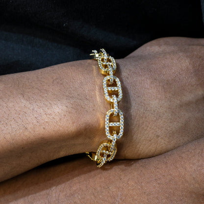 Gold Jewelry -  Mens 14K Gold Iced Out VVS Tennis Mariner Bracelet