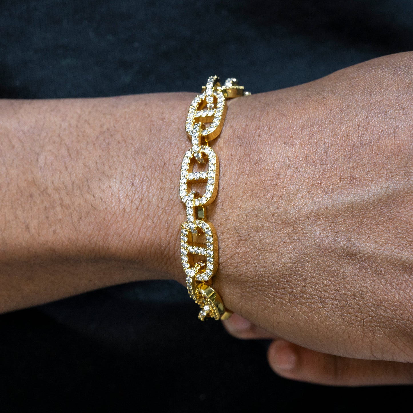 Gold Jewelry -  Mens 14K Gold Iced Out VVS Tennis Mariner Bracelet