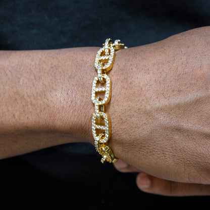 Gold Jewelry -  Mens 14K Gold Iced Out VVS Tennis Mariner Bracelet